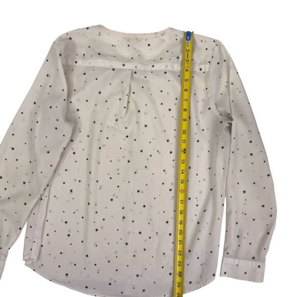 GH Bass Cream Navy Blue Star Print LS Career Top Covered Snapfront July 4th L - Picture 7 of 9